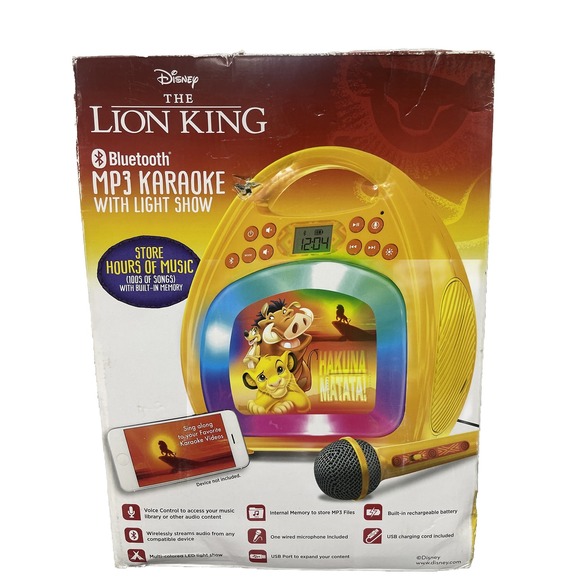 Disney Lion King Bluetooth MP3 Karaoke Machine with Light Show & Store Music - Picture 2 of 3